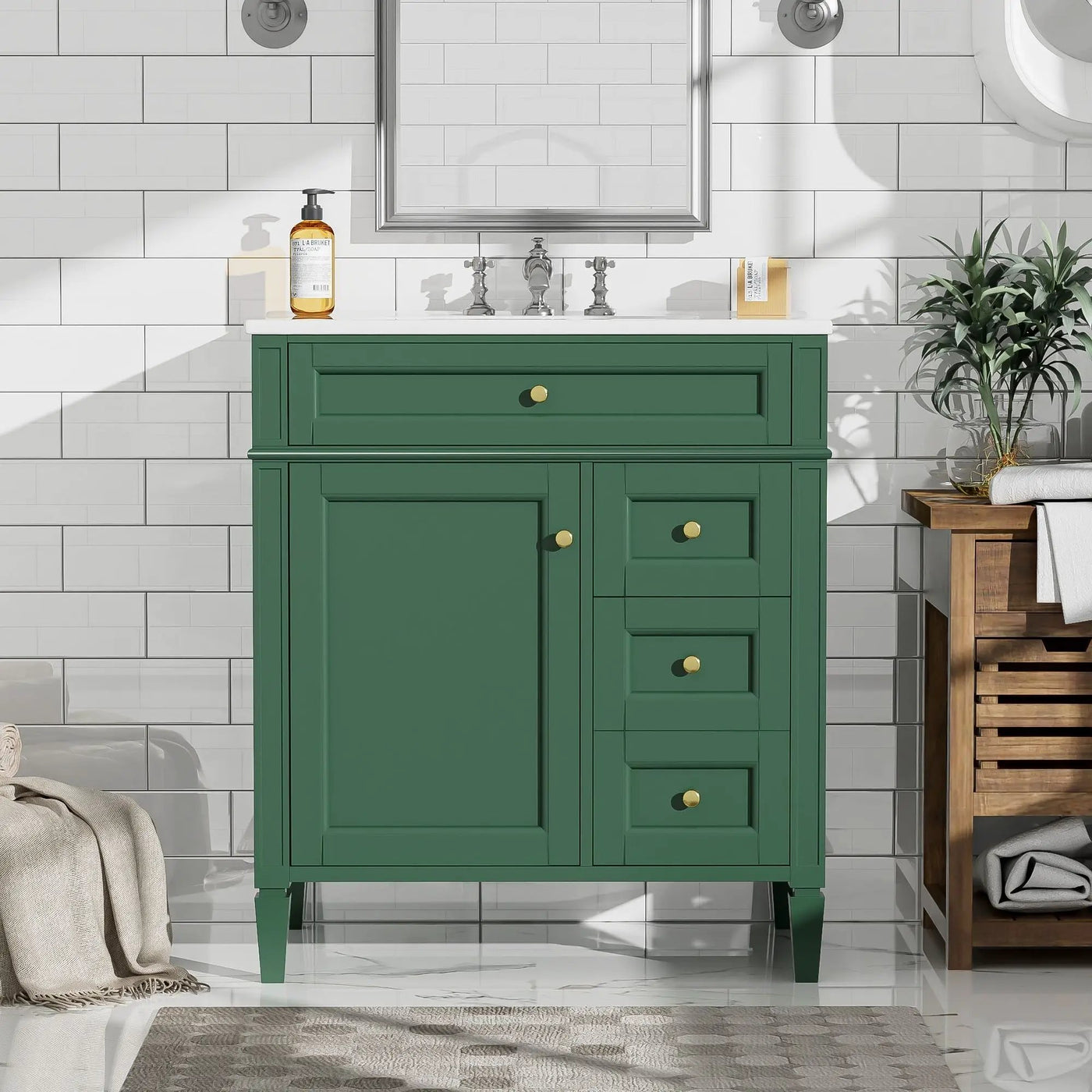 Bathroom Vanity With Top Sink, 2 Drawers & Tip Out Drawer by Unique Piece Furniture