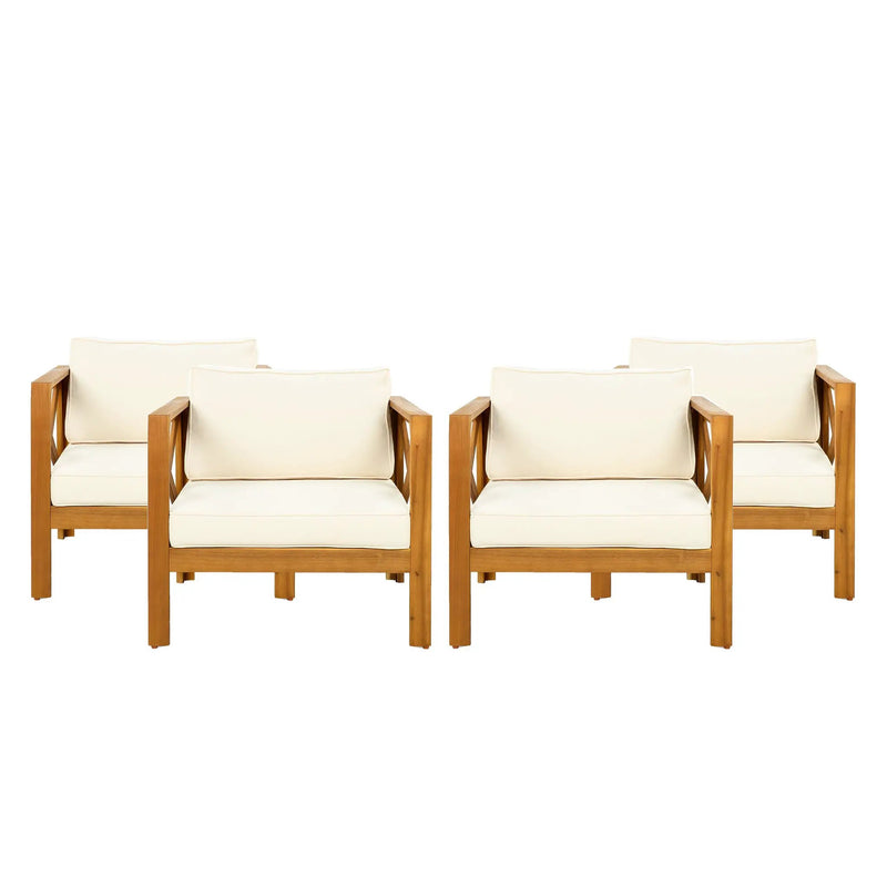 Outdoor Acacia Wood Club Armchair with Cushions (Set of 4) by HouseOfZazla