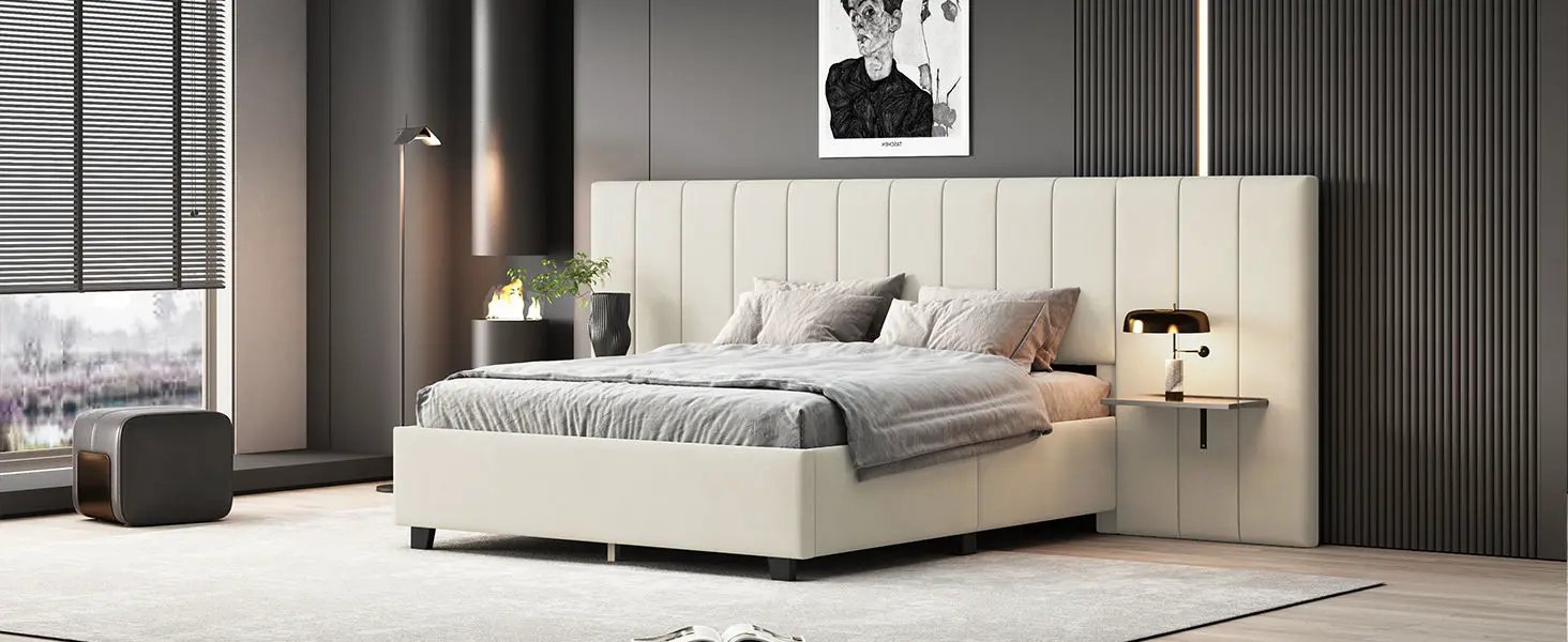 Upholstered Platform Bed With Big Headboard by HouseOfZazla
