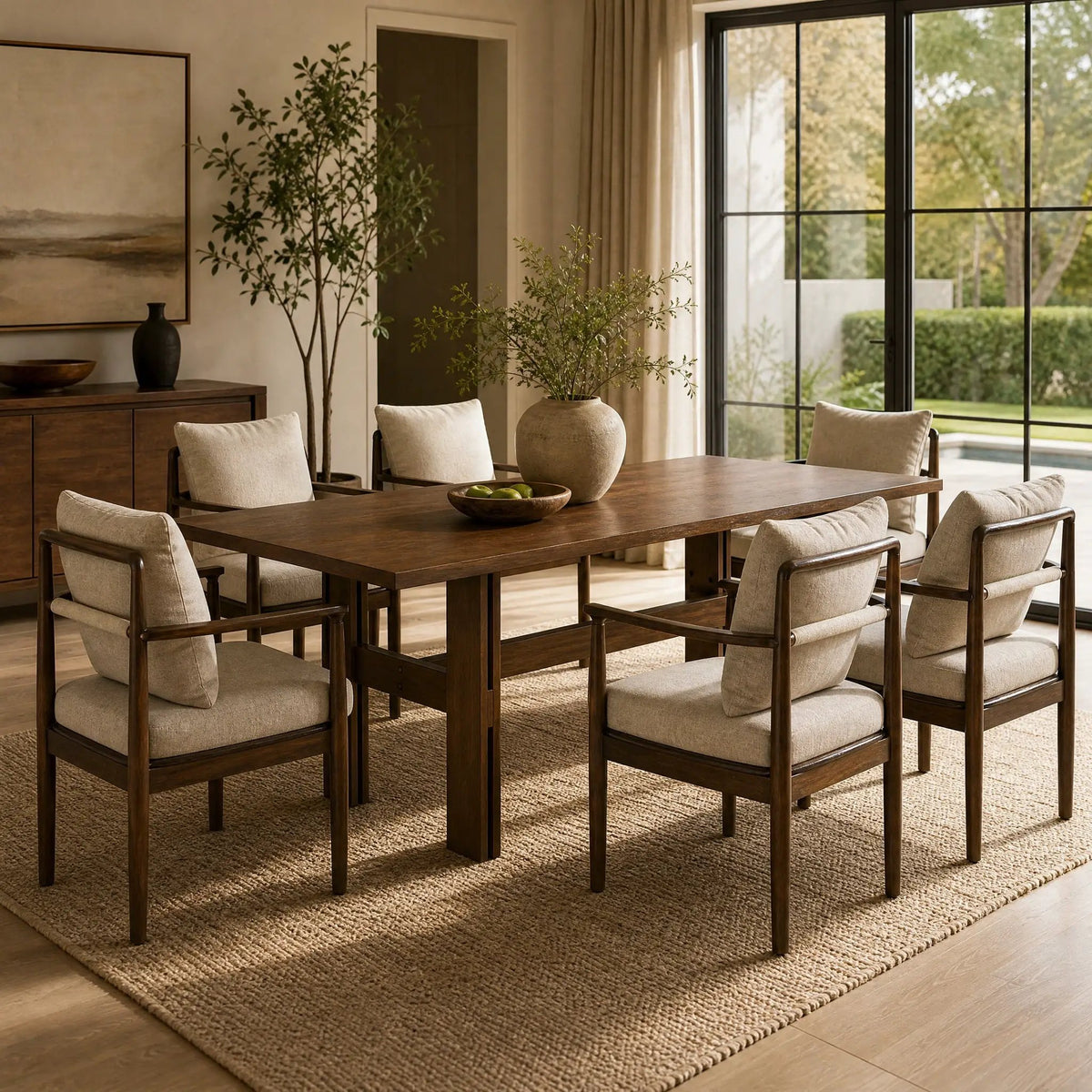 7-Piece Mid-Century Dining Set, 71" Rectangular Rubber Wood Dining Table by HouseOfZazla