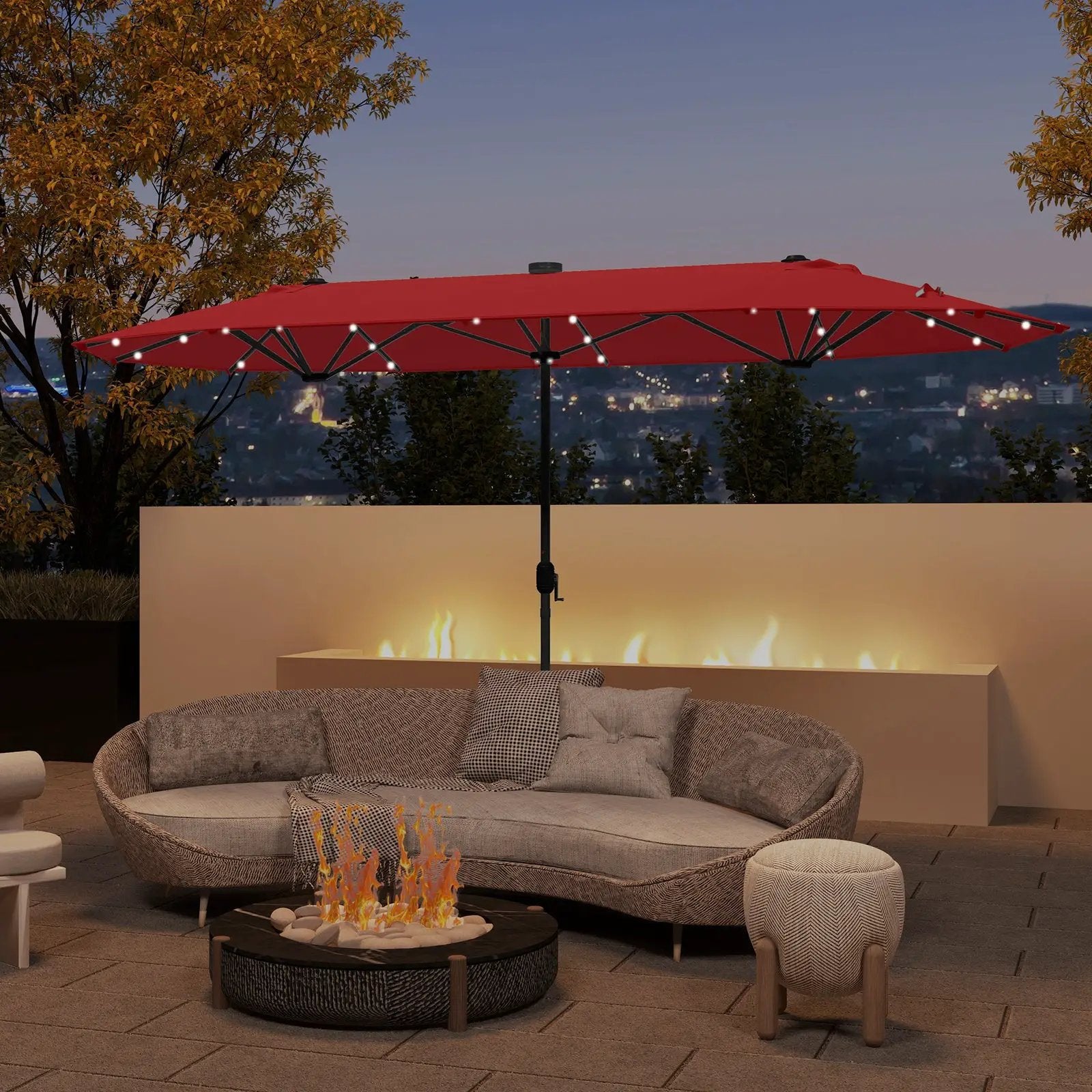 13FT Double-sided Patio Umbrella with Solar Lights for Garden Pool Backyard by DirectDeals