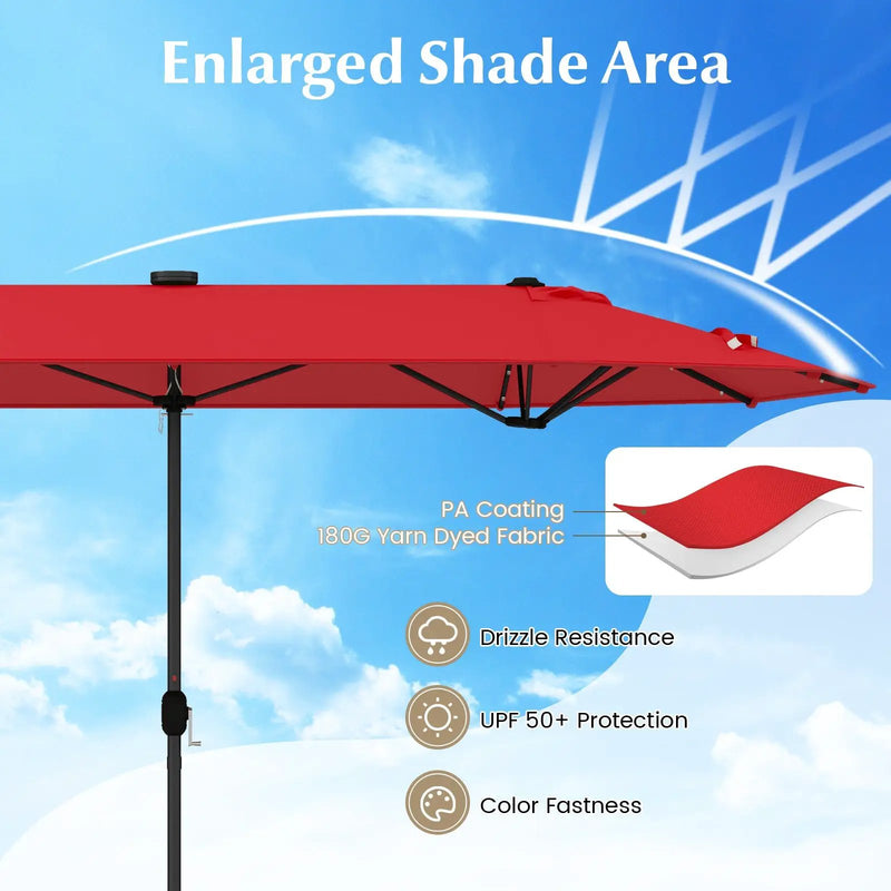 13FT Double-sided Patio Umbrella with Solar Lights for Garden Pool Backyard by DirectDeals