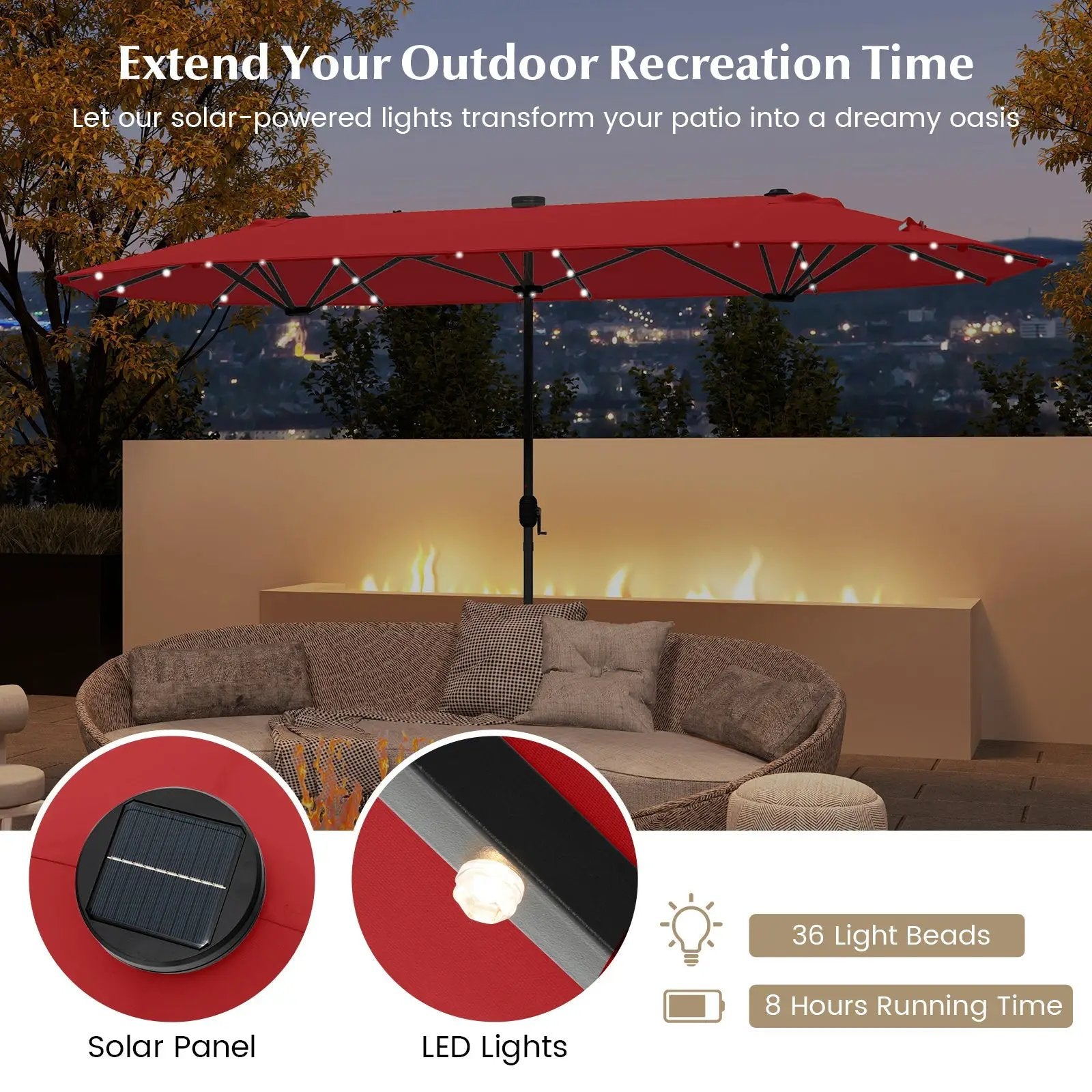 13FT Double-sided Patio Umbrella with Solar Lights for Garden Pool Backyard by DirectDeals