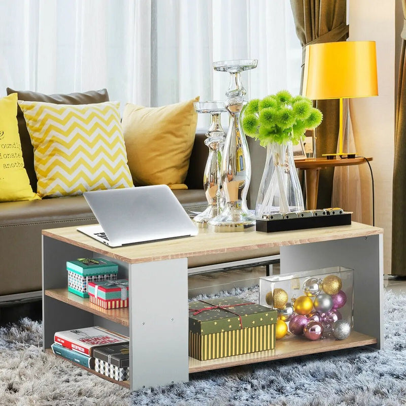 Coffee Table Sofa Side Table with Storage Shelves by DirectDeals