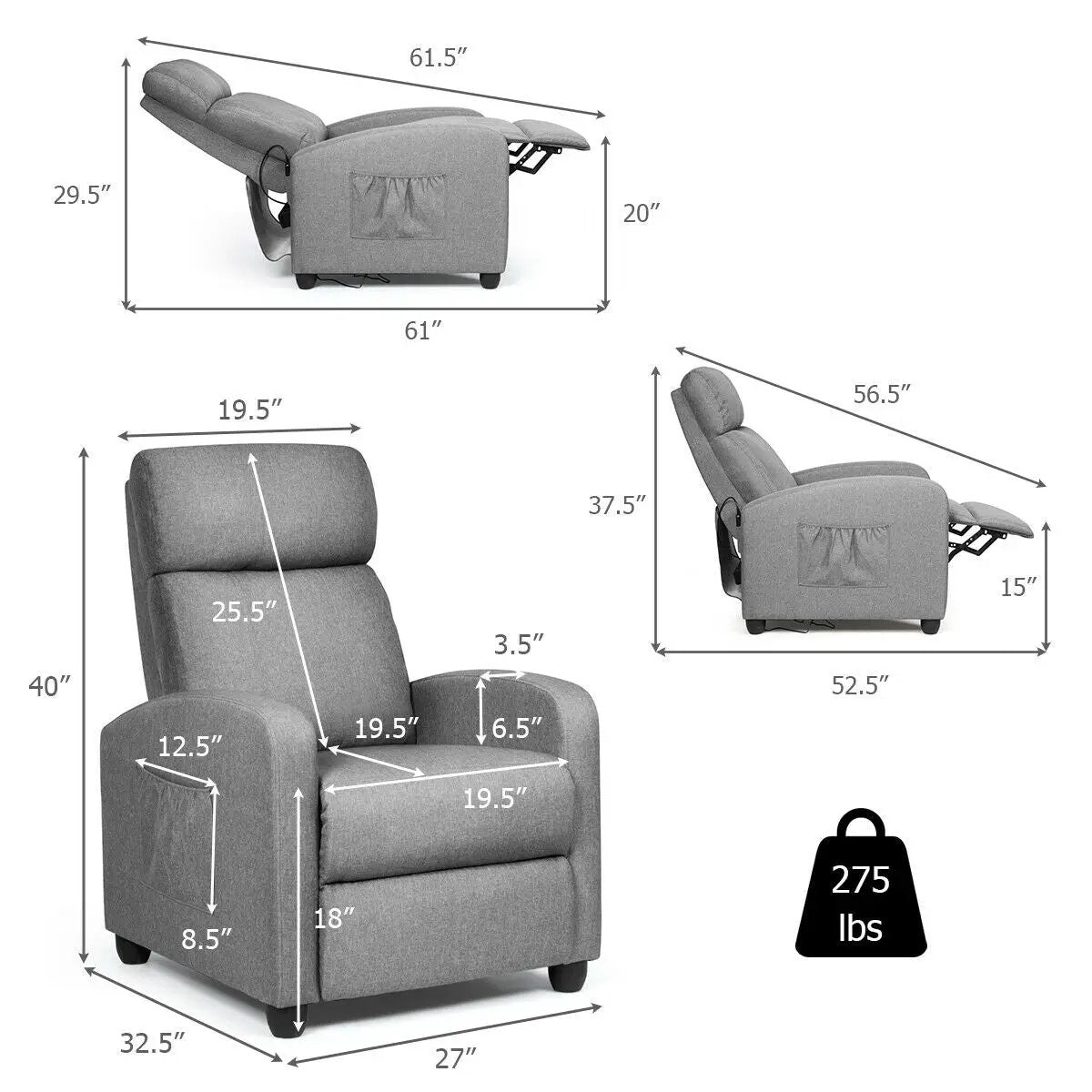 Recliner Sofa Wingback Chair with Massage Function by DirectDeals