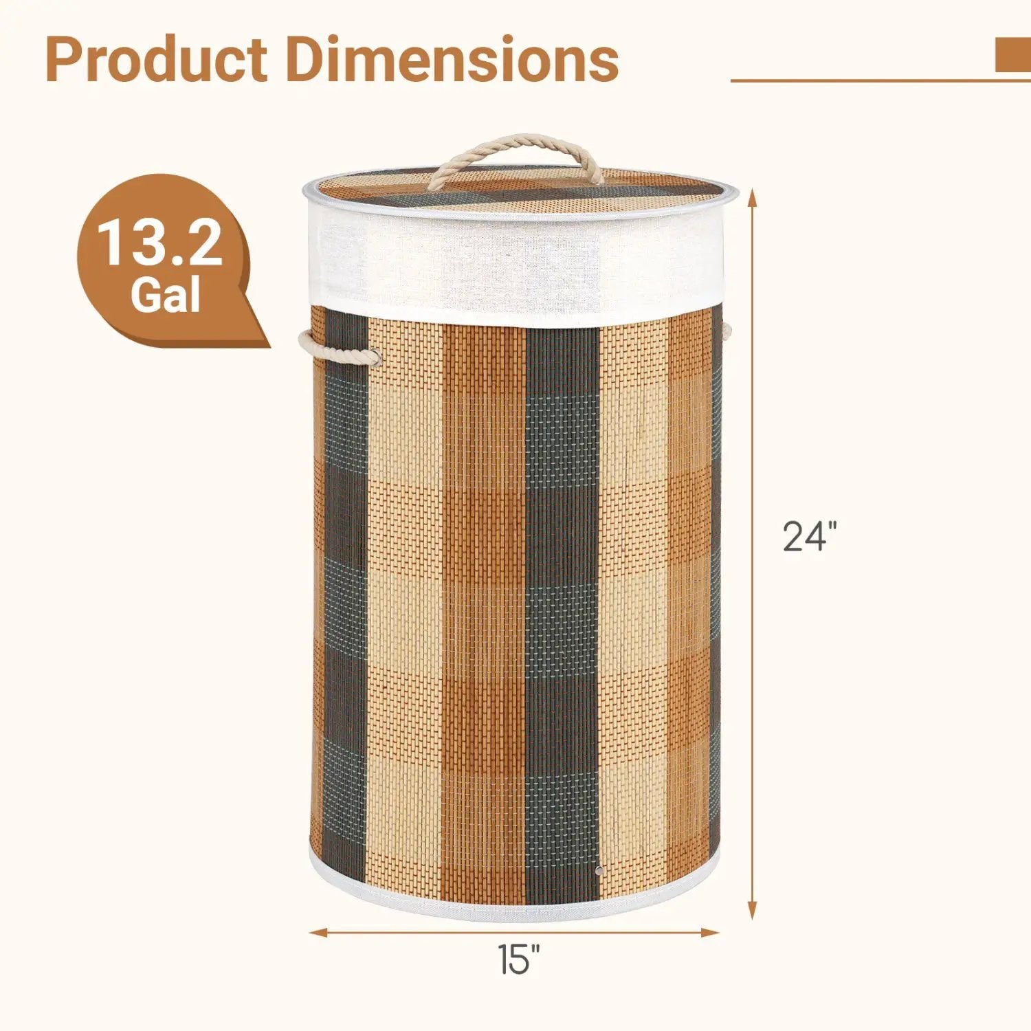 13.2 Gallon Bamboo Laundry Hamper with Removable Liner by DirectDeals