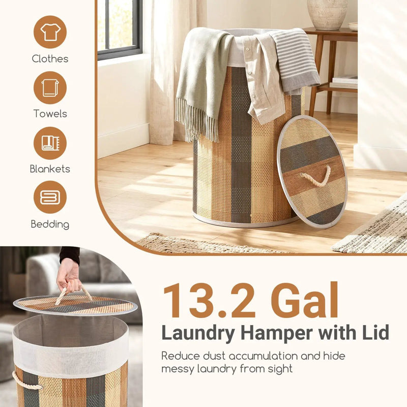 13.2 Gallon Bamboo Laundry Hamper with Removable Liner by DirectDeals