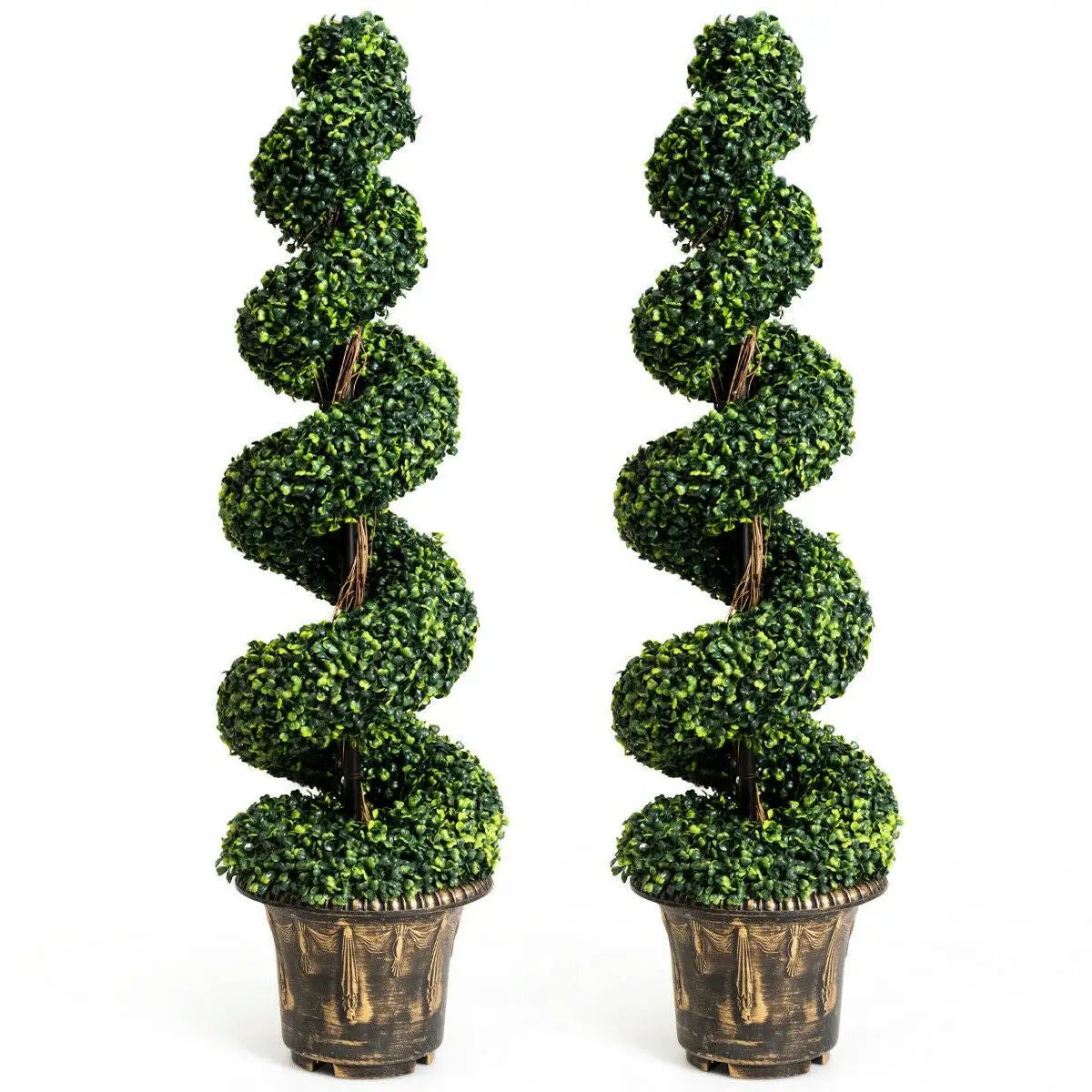 2 Pieces 4 Feet Artificial Décor Green Boxwood Spiral Tree Set by DirectDeals
