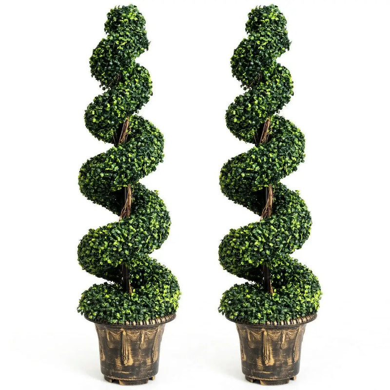 2 Pieces 4 Feet Artificial Décor Green Boxwood Spiral Tree Set by DirectDeals