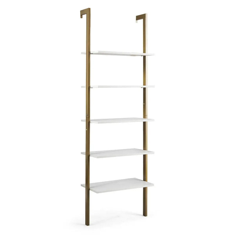 5-Tier Wood Look Ladder Shelf with Metal Frame for Home by DirectDeals