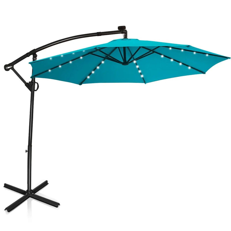 10 Feet 360° Rotation Solar Powered LED Patio Offset Umbrella without Weight Base-Gray by DirectDeals