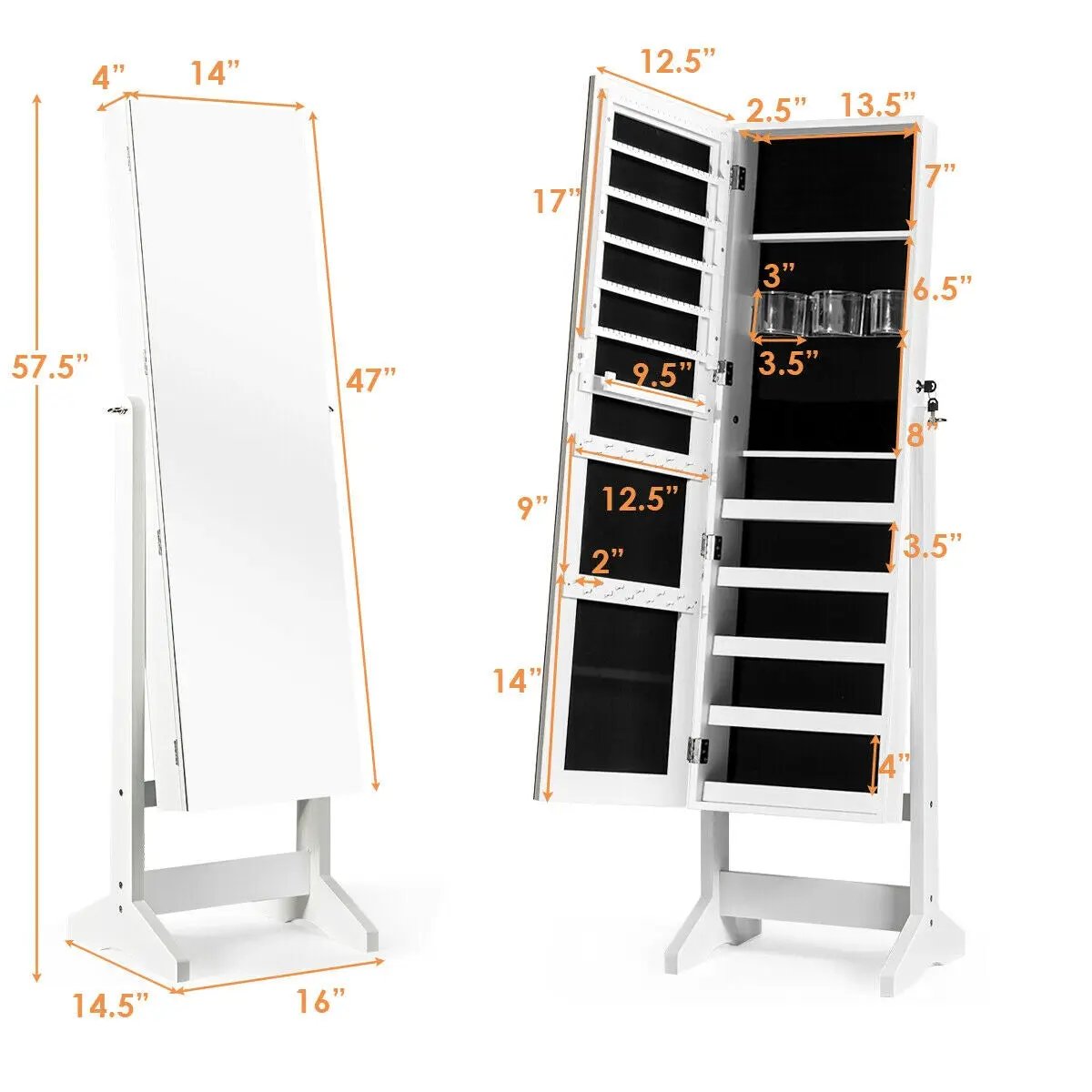 Standing Jewelry Armoire Cabinet with Full Length Mirror by DirectDeals