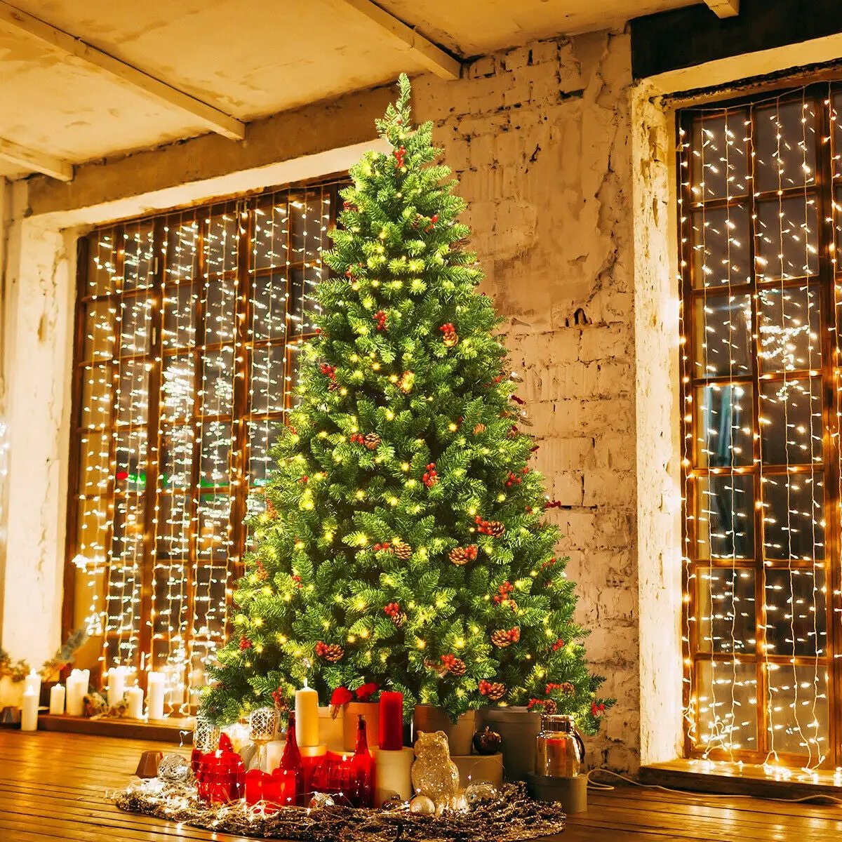 7.5 Feet Pre-lit Hinged Christmas Tree with 550 LED Lights and Sturdy Metal Stand by DirectDeals