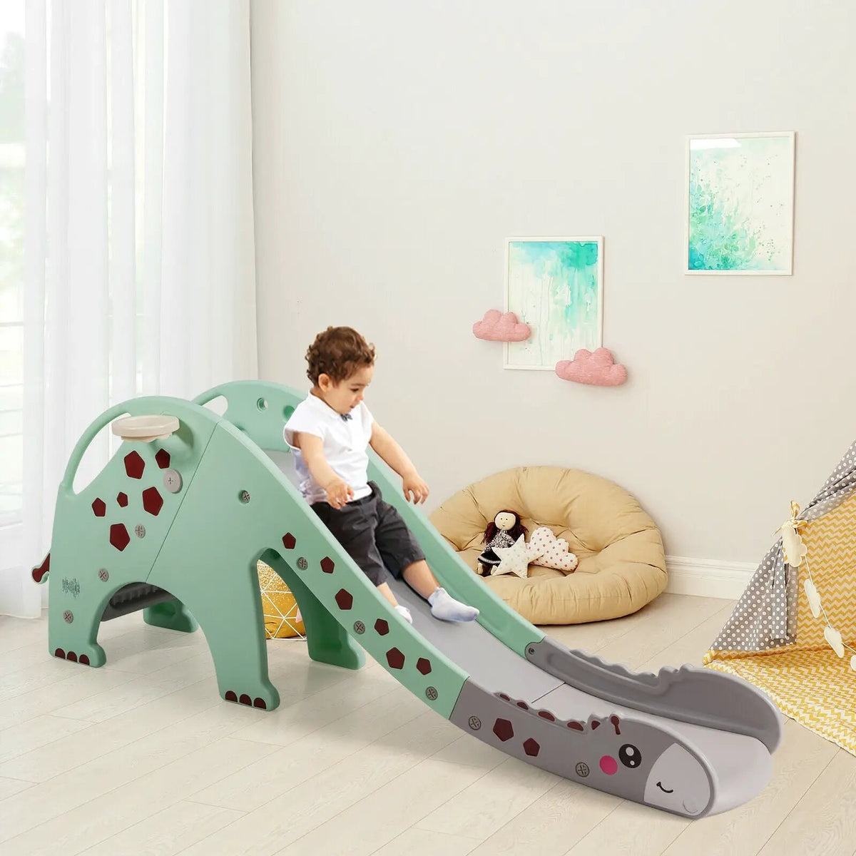 3-in-1 Kids Climber Slide Play Set with Basketball Hoop, photo 2 of 9