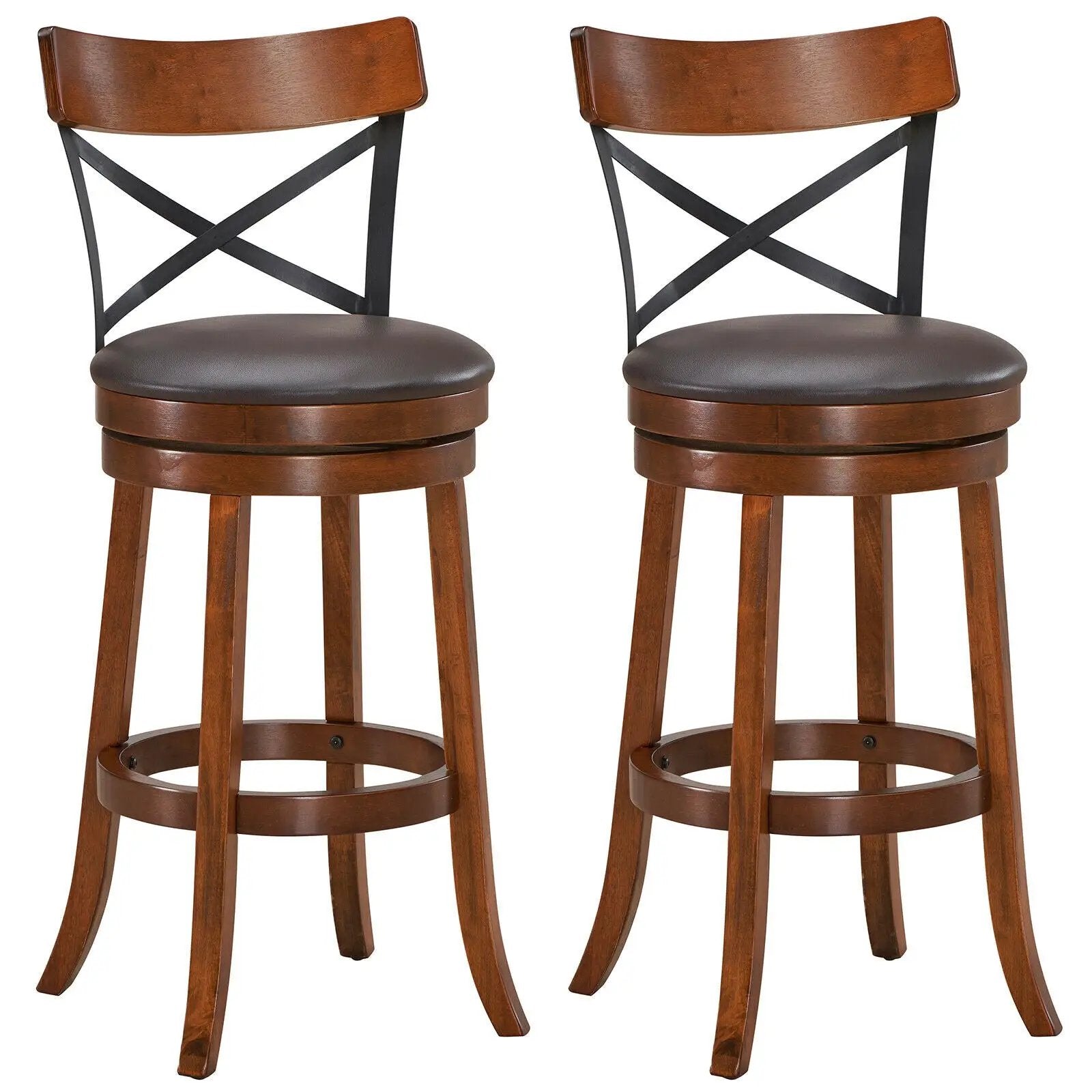 Set of 2 Bar Stools 360-Degree Swivel Dining Bar Chairs with Rubber Wood Legs by DirectDeals