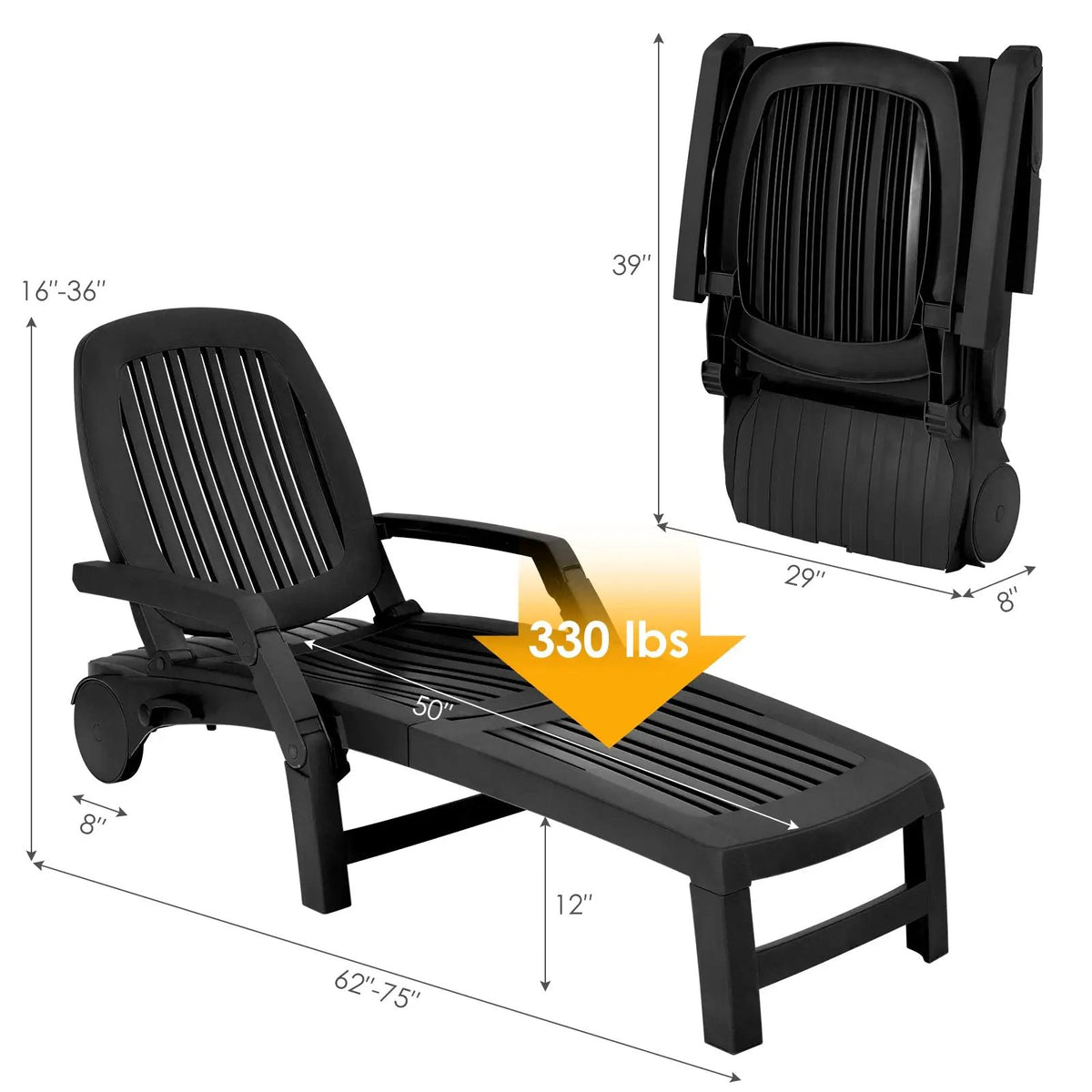 Adjustable Patio Sun Lounger with Weather Resistant Wheels, photo 4 of 12