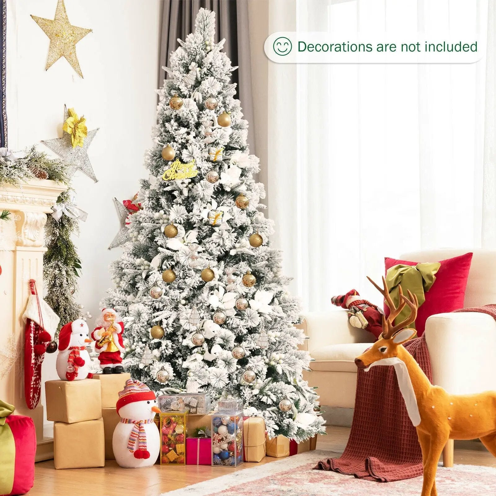 7 Feet Snow Flocked Christmas Tree with Poinsettia Flowers by DirectDeals