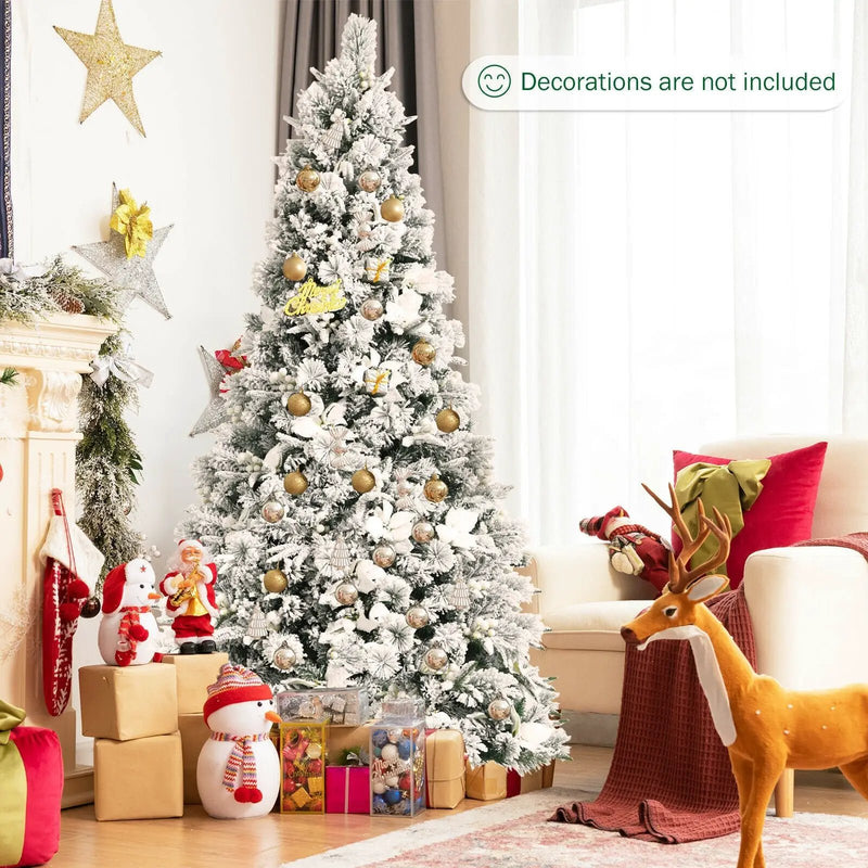 7 Feet Snow Flocked Christmas Tree with Poinsettia Flowers by DirectDeals