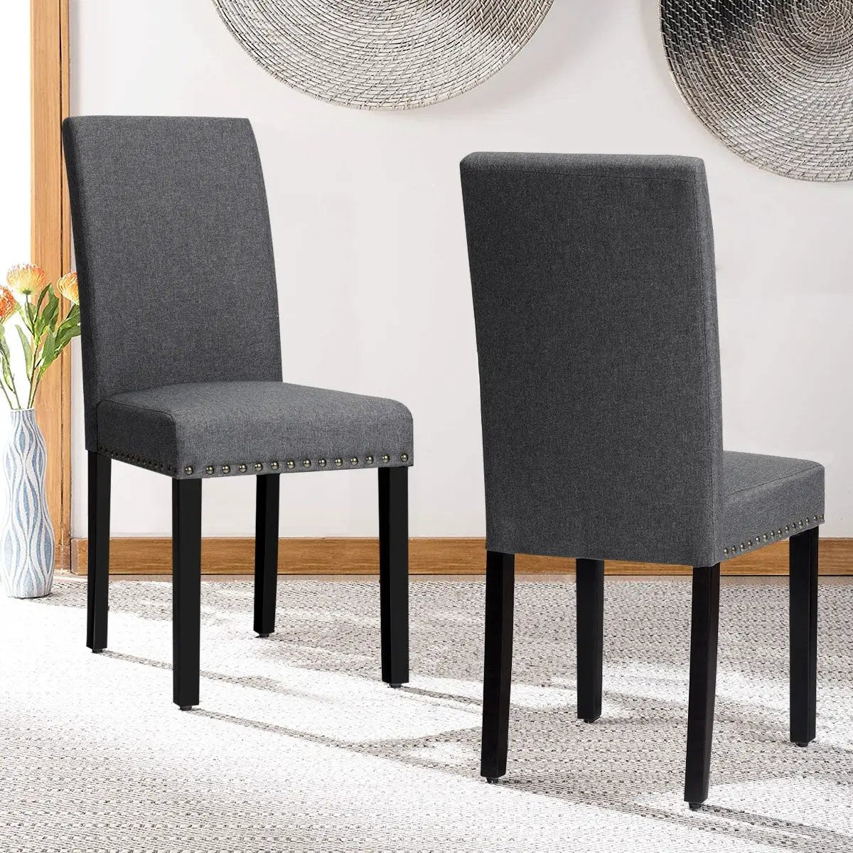 Set of 2 Fabric Upholstered Dining Chairs with Nailhead by DirectDeals
