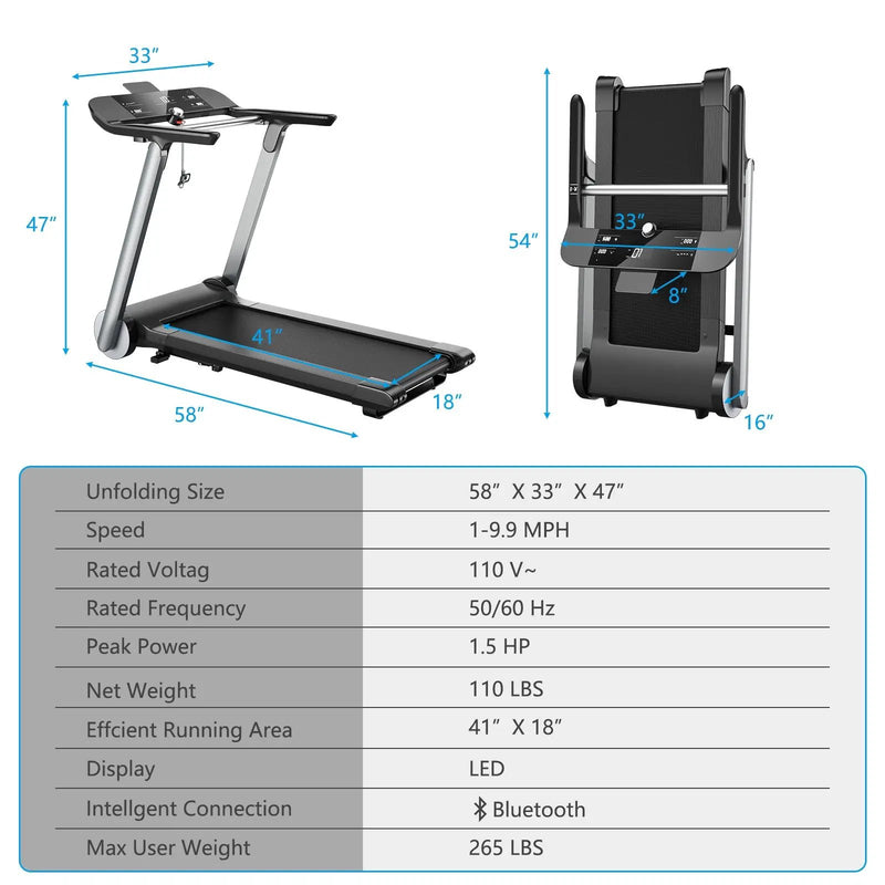Italian Designed Folding Treadmill with Heart Rate Belt and Fatigue Button by DirectDeals