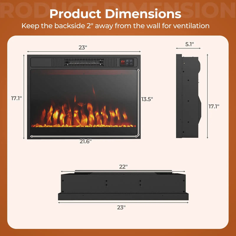 23 Inches 750W/1500W Electric Fireplace Heater with Alter Flame Color and Brightness by DirectDeals
