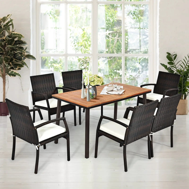 55 Inch Patio Acacia Dining Table with Umbrella Hole by DirectDeals