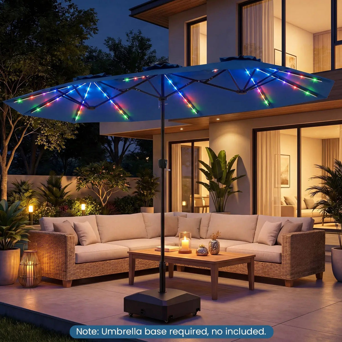 13 FT Double-Sided Patio Umbrella with Color-Changing Flowing Solar LED Lights, photo 4 of 30