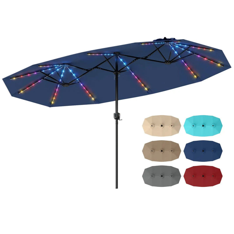 13 FT Double-Sided Patio Umbrella with Color-Changing Flowing Solar LED Lights by DirectDeals