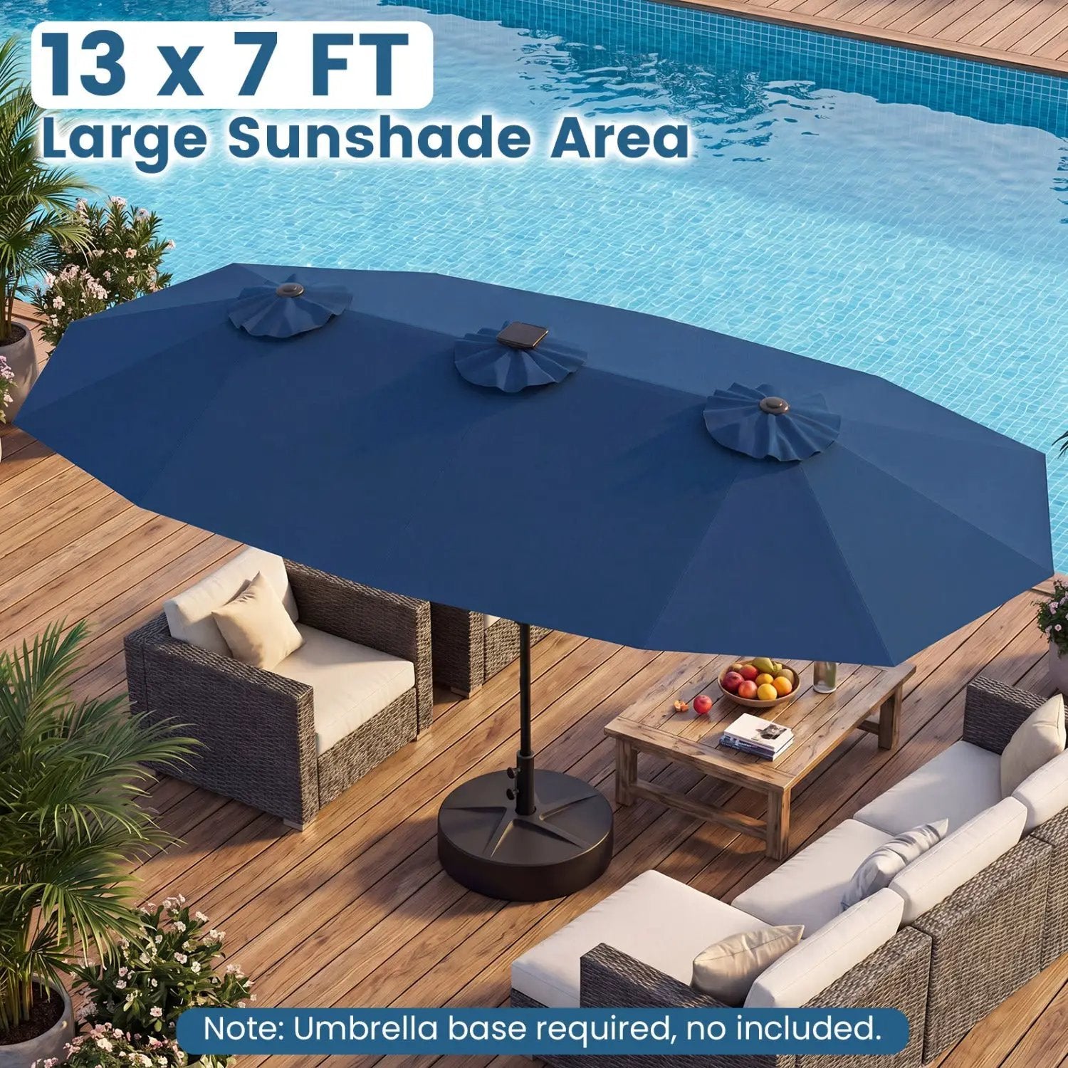 13 FT Double-Sided Patio Umbrella with Color-Changing Flowing Solar LED Lights by DirectDeals