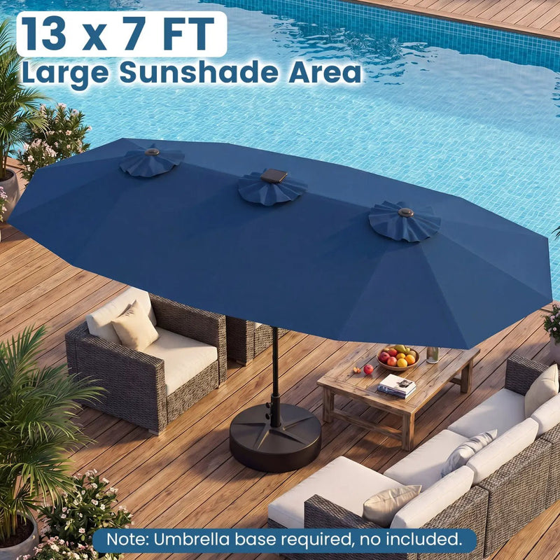 13 FT Double-Sided Patio Umbrella with Color-Changing Flowing Solar LED Lights by DirectDeals