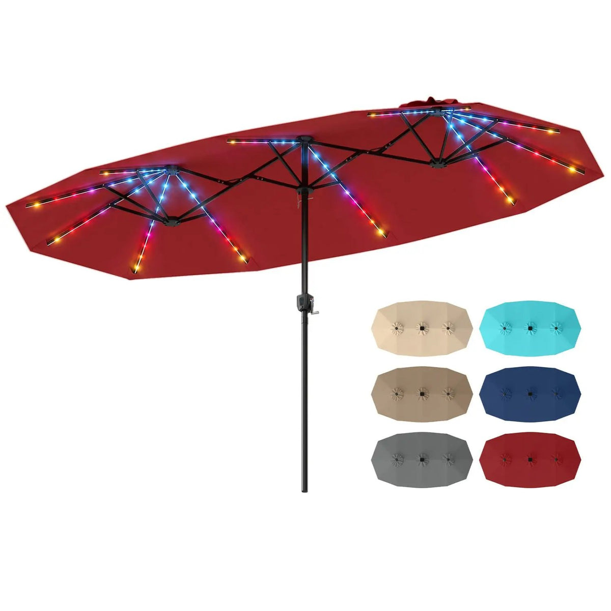 13 FT Double-Sided Patio Umbrella with Color-Changing Flowing Solar LED Lights, photo 3 of 30