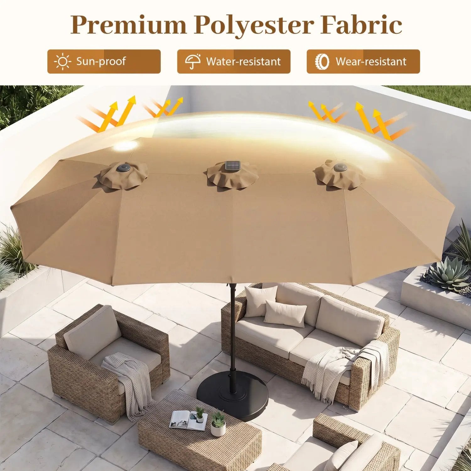 13 FT Double-Sided Patio Umbrella with 36 LED Lights by DirectDeals