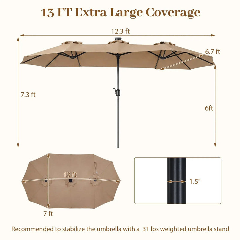13 FT Double-Sided Patio Umbrella with 36 LED Lights by DirectDeals