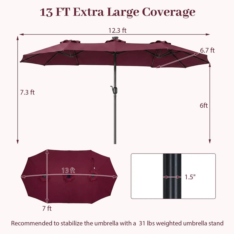 13 FT Double-Sided Patio Umbrella with 36 LED Lights by DirectDeals