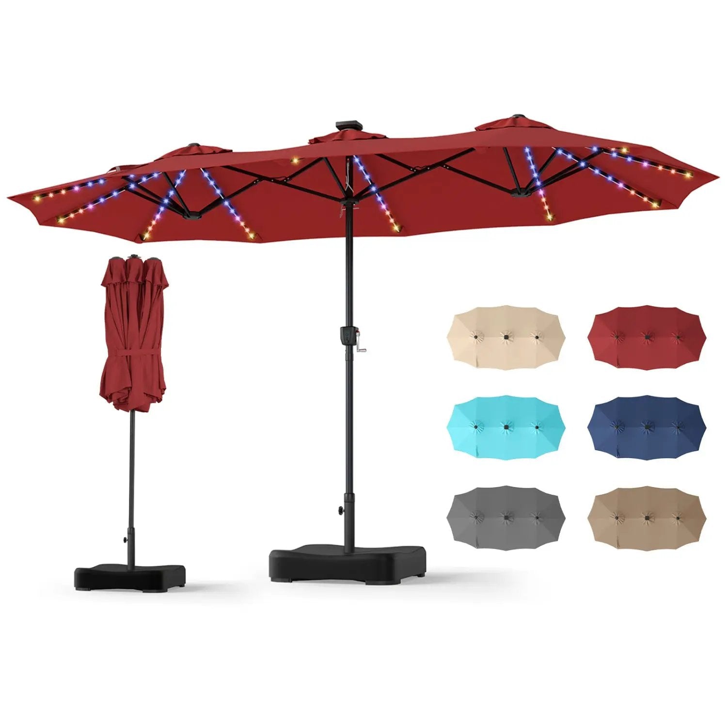 13 FT Double-Sided Patio Umbrella with 108 LED Lights & Base by DirectDeals