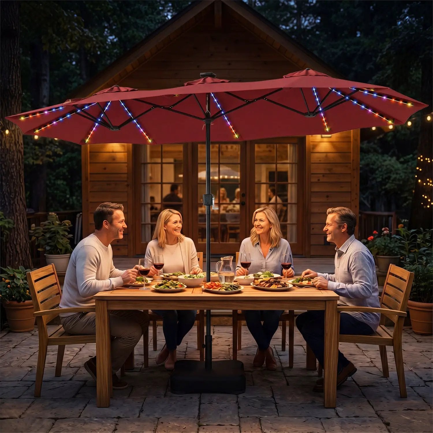 13 FT Double-Sided Patio Umbrella with 108 LED Lights & Base by DirectDeals