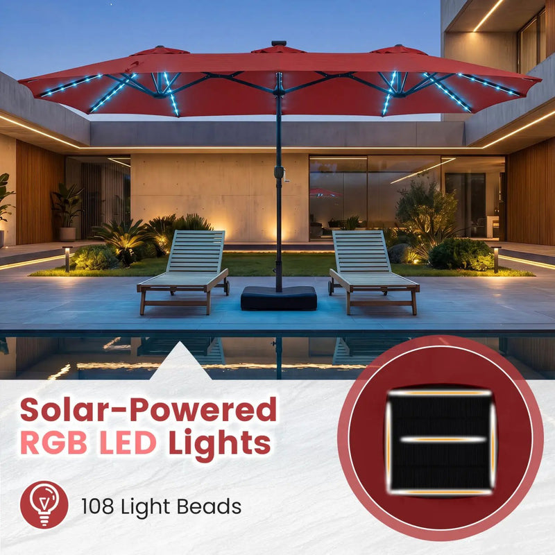 13 FT Double-Sided Patio Umbrella with 108 LED Lights & Base by DirectDeals