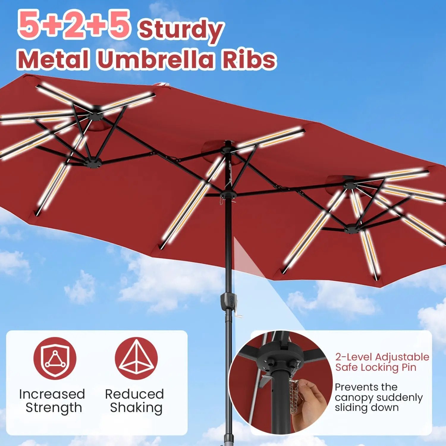 13 FT Double-Sided Patio Umbrella with 108 LED Lights & Base by DirectDeals