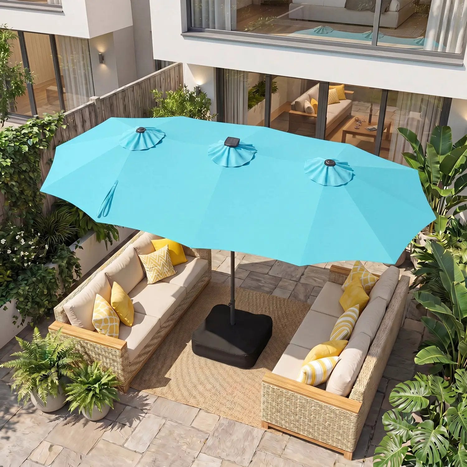13 FT Double-Sided Patio Umbrella with 108 LED Lights & Base by DirectDeals