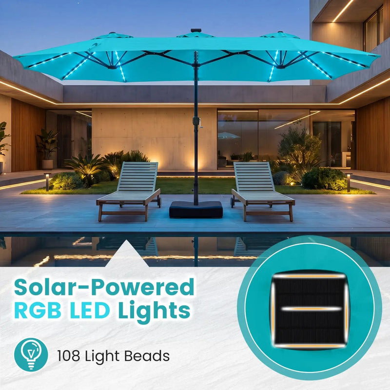 13 FT Double-Sided Patio Umbrella with 108 LED Lights & Base by DirectDeals