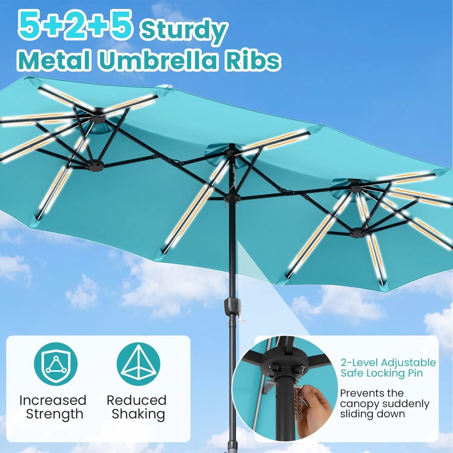 13 FT Double-Sided Patio Umbrella with 108 LED Lights & Base by DirectDeals