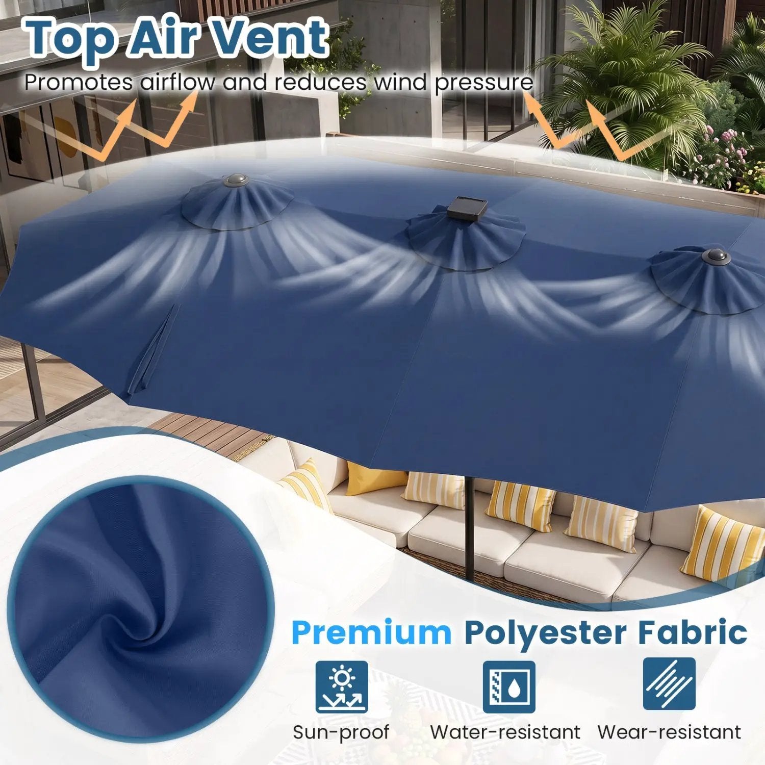 13 FT Double-Sided Patio Umbrella with 108 LED Lights & Base by DirectDeals