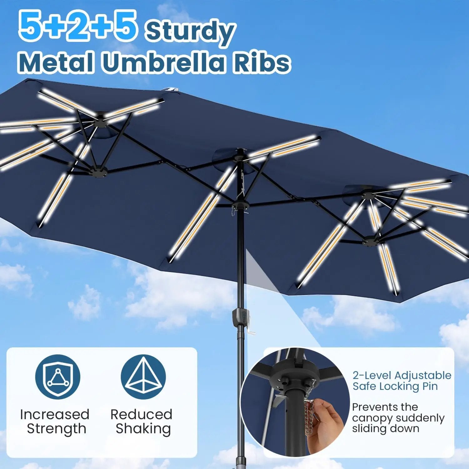 13 FT Double-Sided Patio Umbrella with 108 LED Lights & Base by DirectDeals