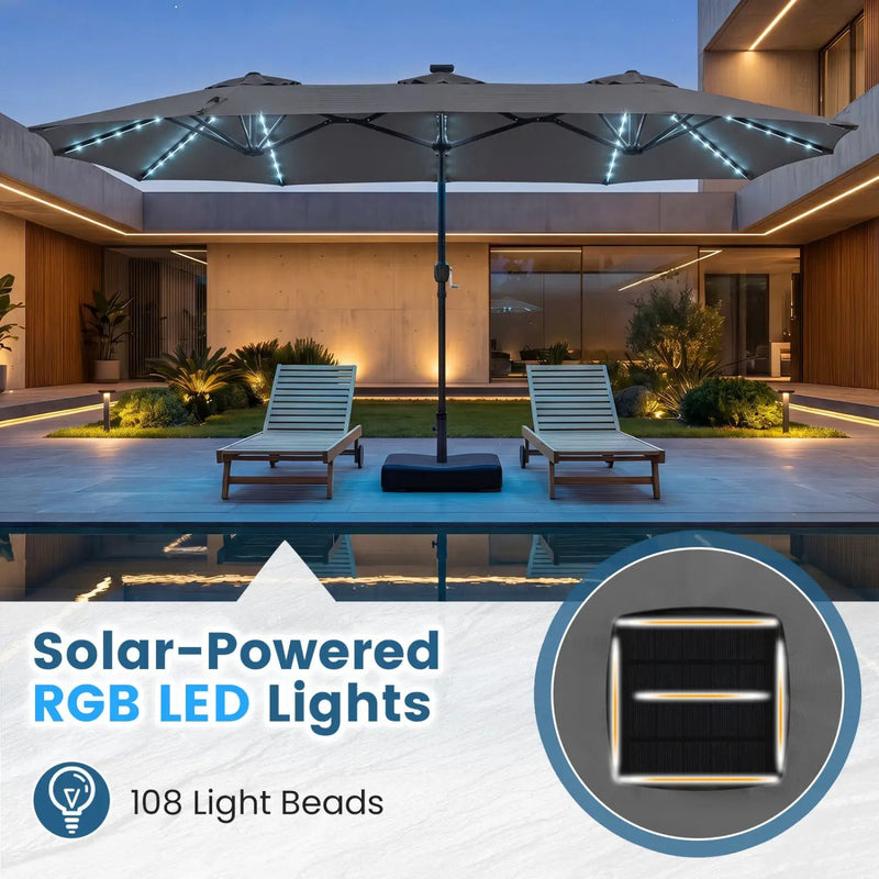 13 FT Double-Sided Patio Umbrella with 108 LED Lights & Base by DirectDeals