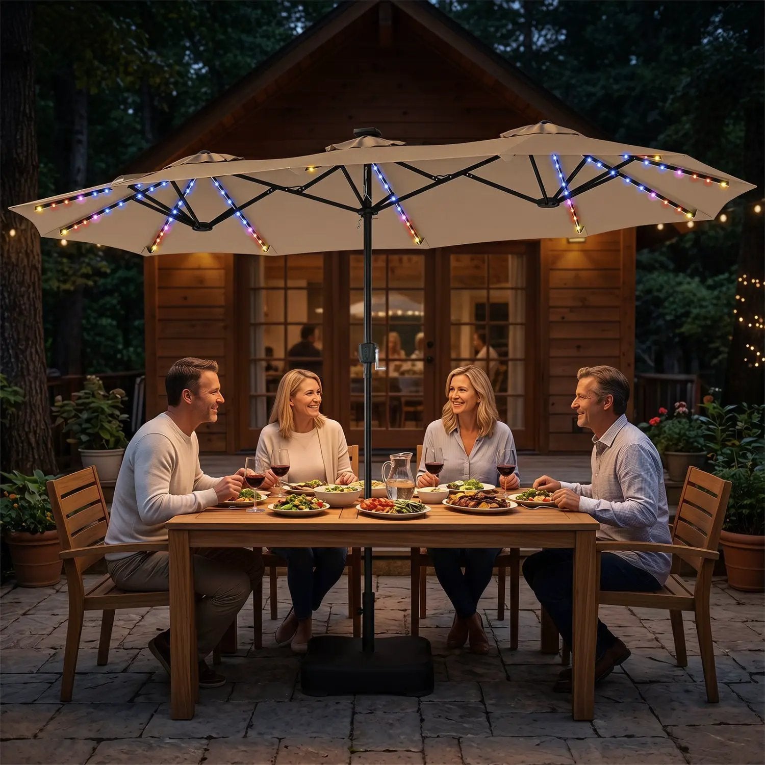 13 FT Double-Sided Patio Umbrella with 108 LED Lights & Base by DirectDeals