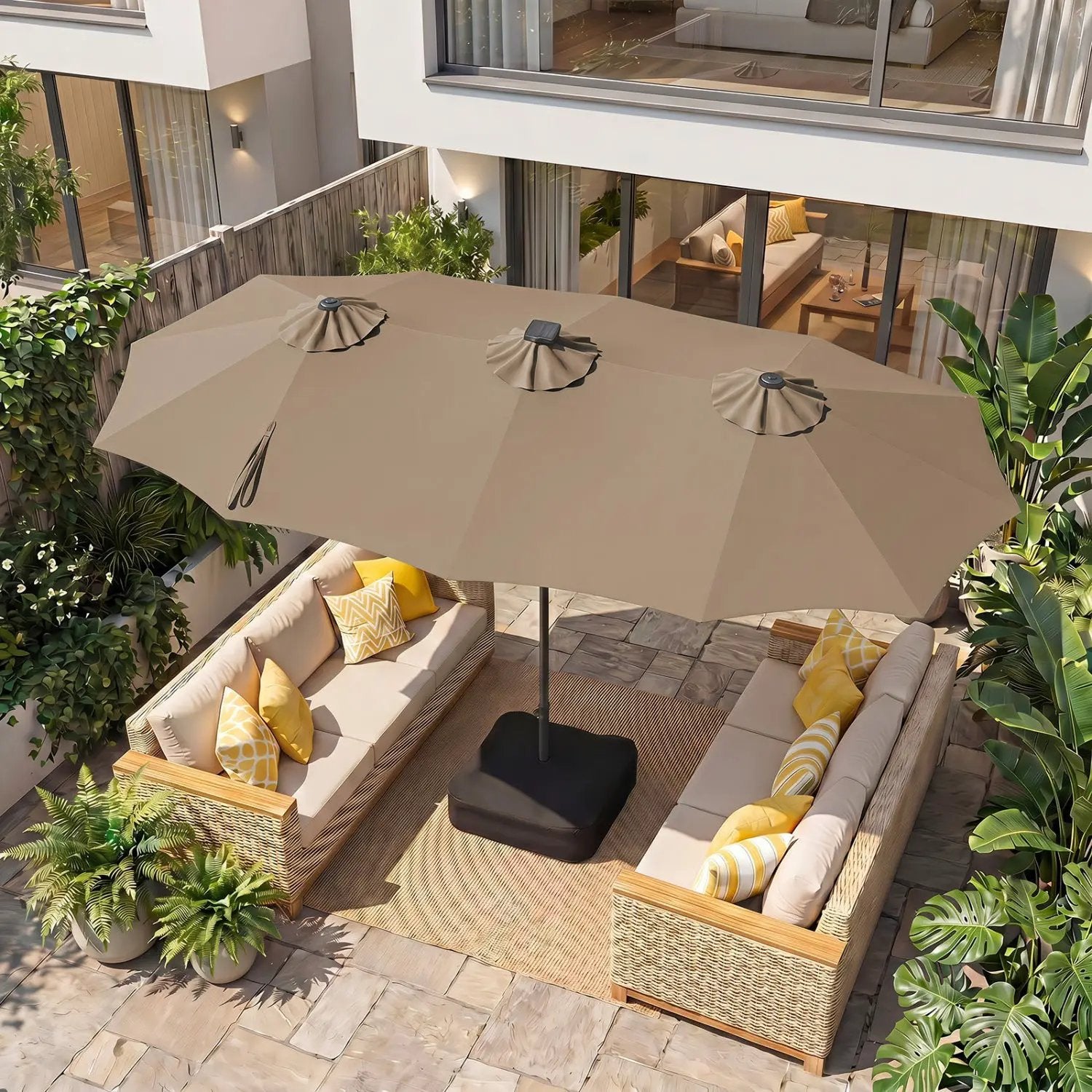 13 FT Double-Sided Patio Umbrella with 108 LED Lights & Base by DirectDeals