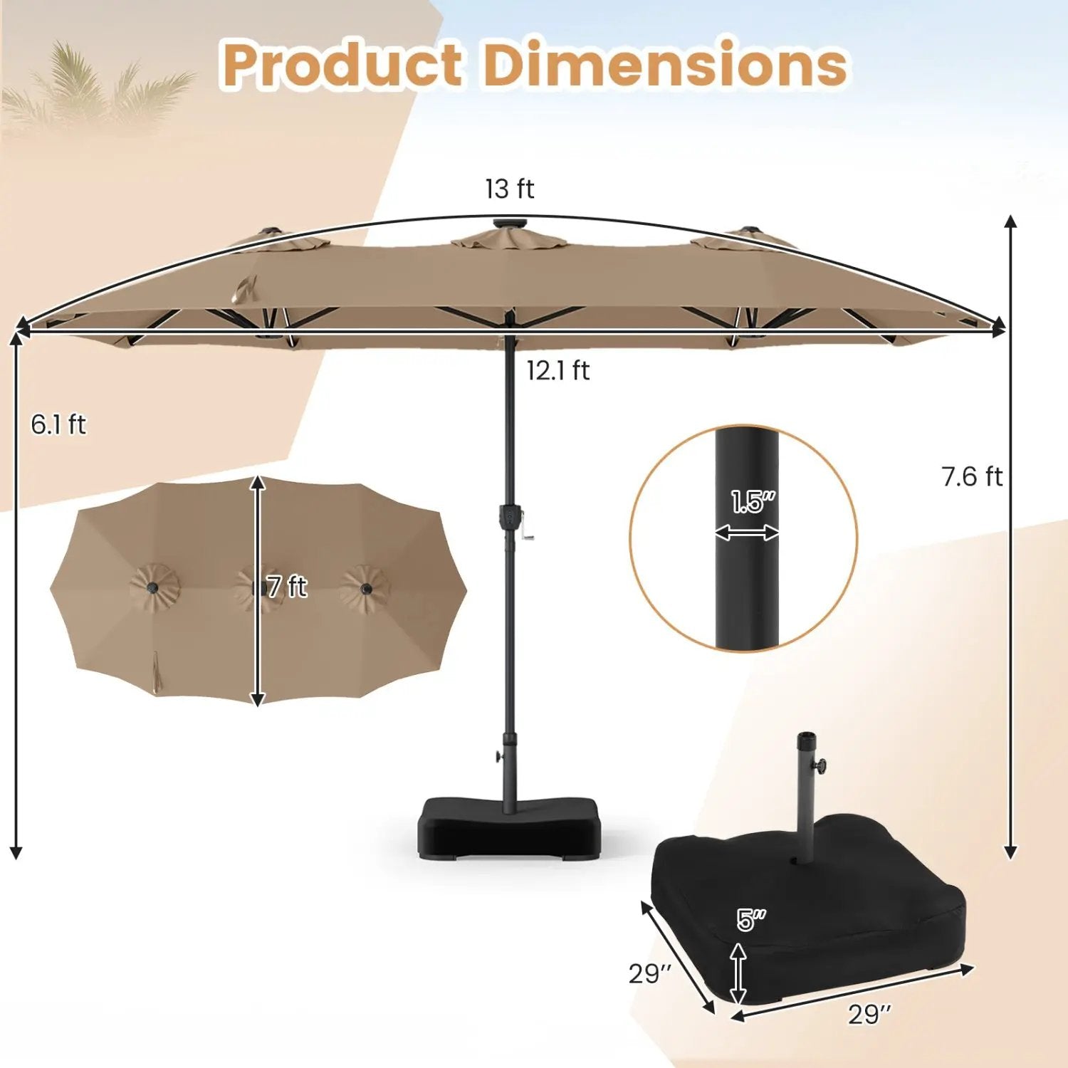 13 FT Double-Sided Patio Umbrella with 108 LED Lights & Base by DirectDeals