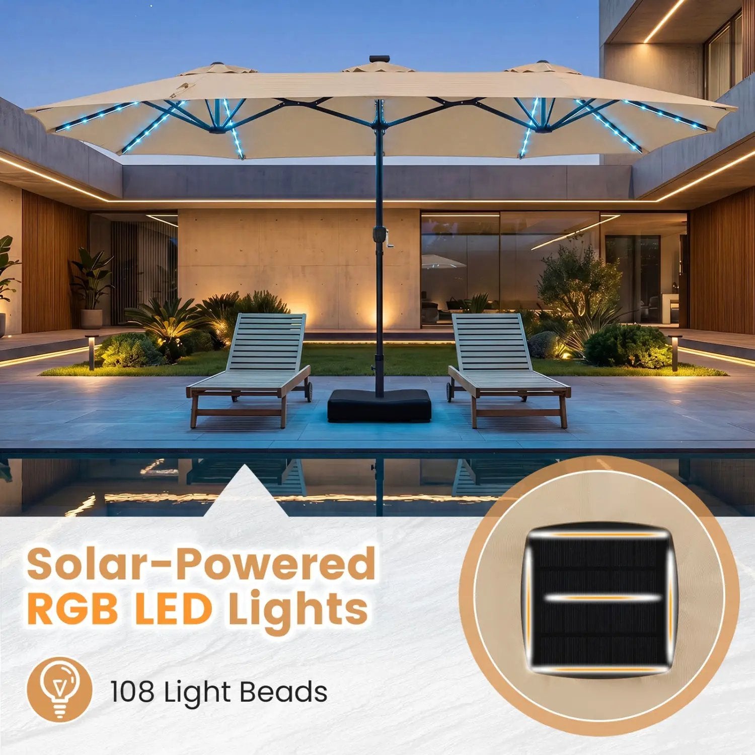 13 FT Double-Sided Patio Umbrella with 108 LED Lights & Base by DirectDeals