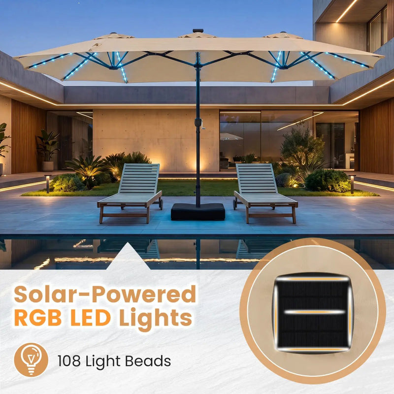 13 FT Double-Sided Patio Umbrella with 108 LED Lights & Base by DirectDeals