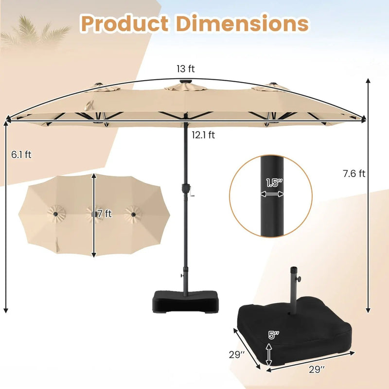 13 FT Double-Sided Patio Umbrella with 108 LED Lights & Base by DirectDeals